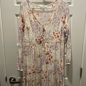 American Eagle Outfitters Cream Pink V-Neck Sundress